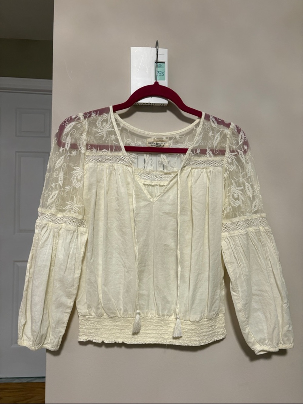 Denim & Supply Ralph Lauren Cream Lace Paneled Peasant Top